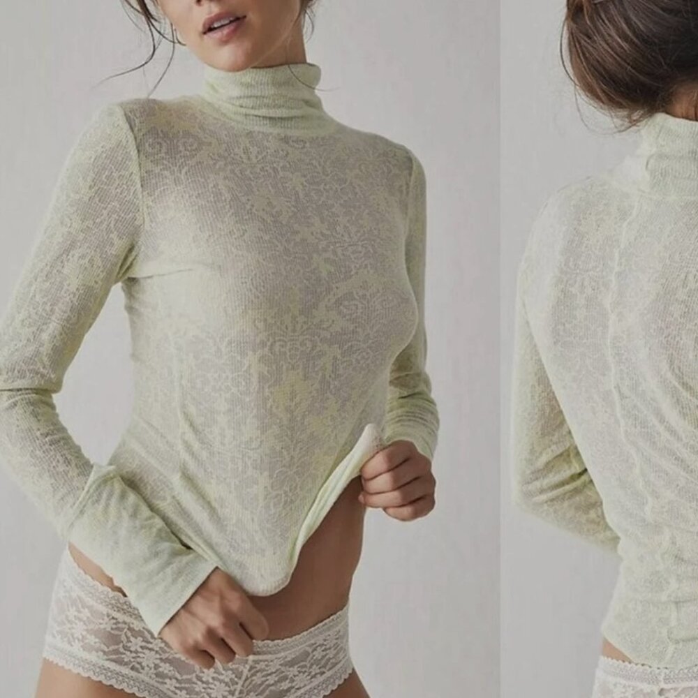 Free People Intimately You and I Lime Long Sleeve Turtleneck Top